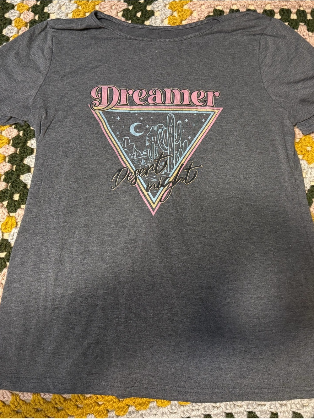 Dreamer Desert Night Graphic Tee - Gray with Pastel Accents